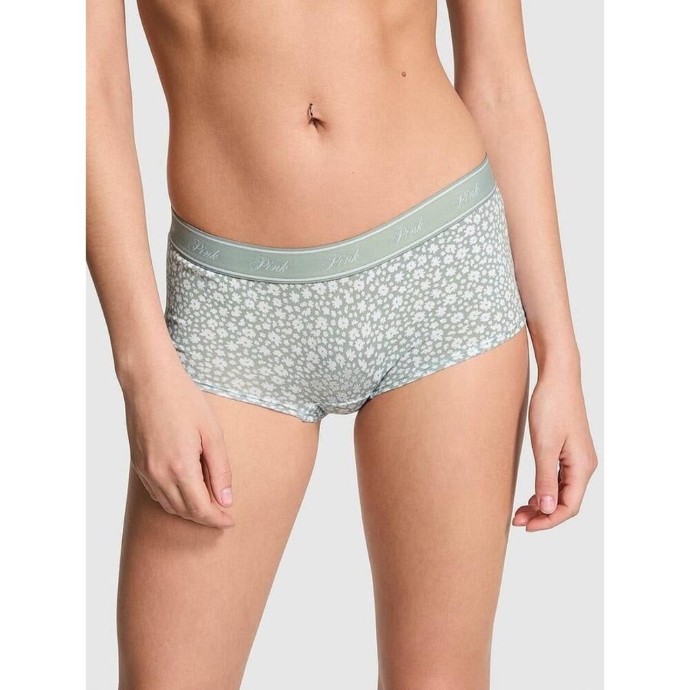 Pink Victoria’s Secret Logo Cotton Boyshort Panty Iceberg Green Floral Print M